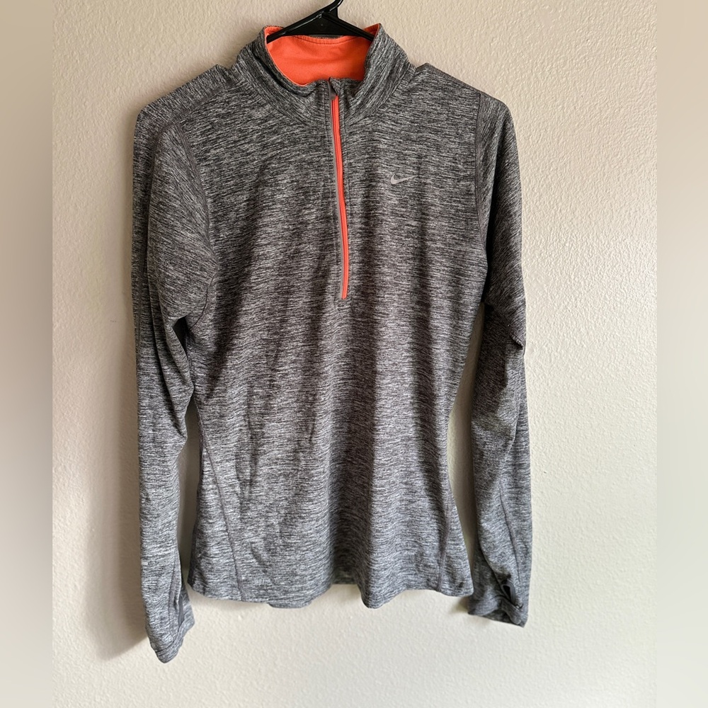 Nike size adult women small grey and orange 1/4 zip running shirt